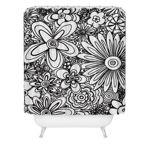 Madart Inc. All Over Flowers Black White Shower Curtain
