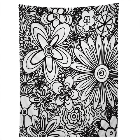 Madart Inc. All Over Flowers Black White Tapestry