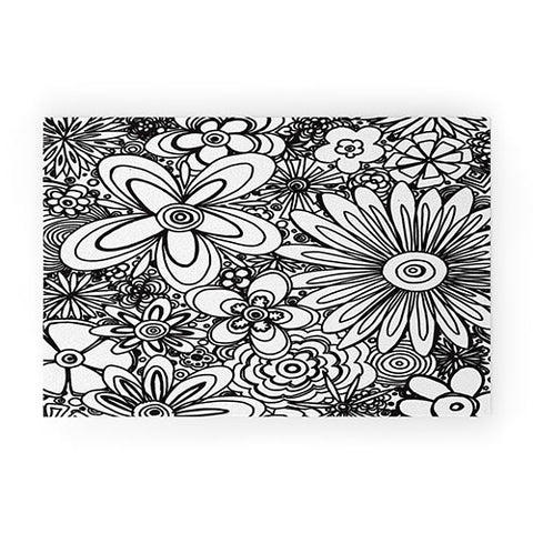 Madart Inc. All Over Flowers Black White Welcome Mat