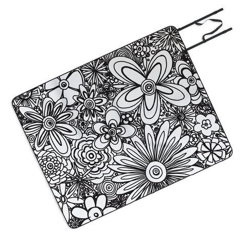 Madart Inc. All Over Flowers Black White Picnic Blanket