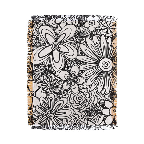Madart Inc. All Over Flowers Black White Throw Blanket