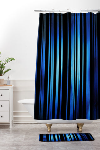 Madart Inc. Black Stripes Blue Passion Shower Curtain And Mat