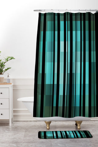 Madart Inc. Black Stripes Romantic Evening Shower Curtain And Mat