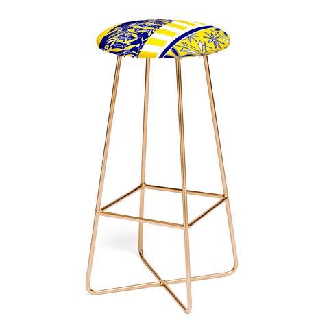 Madart Inc. Blue And Yellow Florals Bar Stool