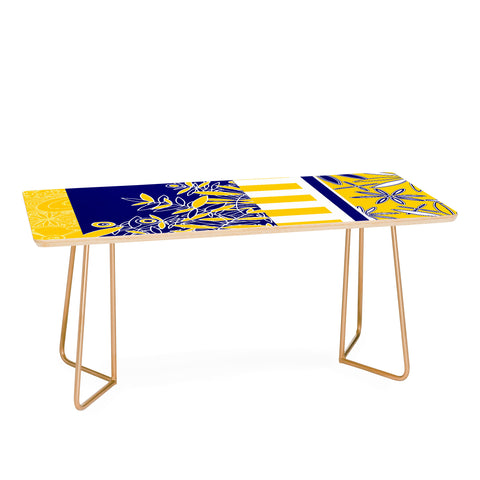 Madart Inc. Blue And Yellow Florals Coffee Table