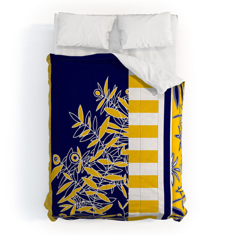 Madart Inc. Blue And Yellow Florals Comforter