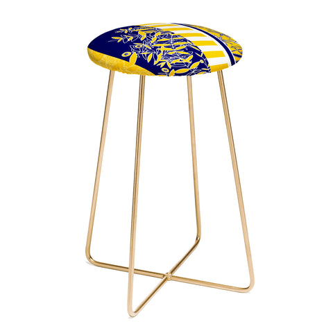 Madart Inc. Blue And Yellow Florals Counter Stool