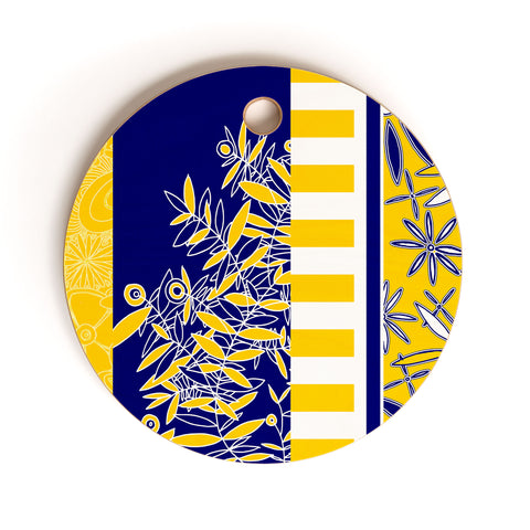 Madart Inc. Blue And Yellow Florals Cutting Board Round