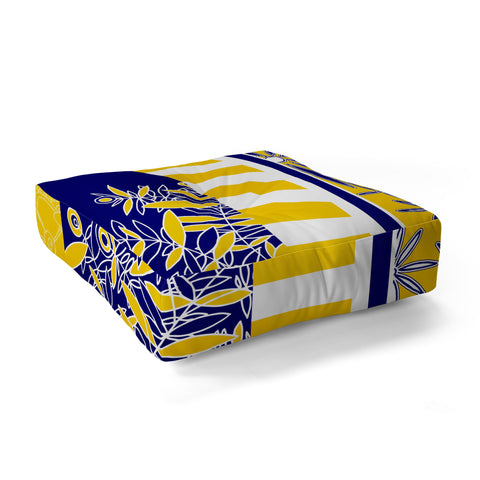 Madart Inc. Blue And Yellow Florals Floor Pillow Square