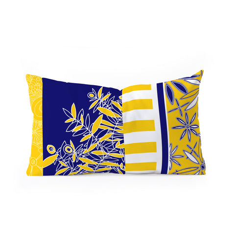 Madart Inc. Blue And Yellow Florals Oblong Throw Pillow