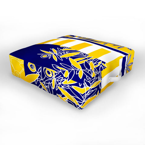 Madart Inc. Blue And Yellow Florals Outdoor Floor Cushion