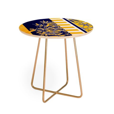 Madart Inc. Blue And Yellow Florals Round Side Table