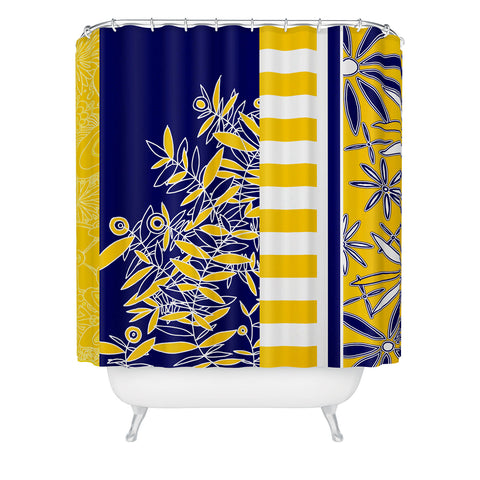 Madart Inc. Blue And Yellow Florals Shower Curtain