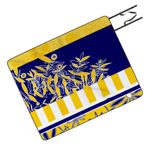 Madart Inc. Blue And Yellow Florals Picnic Blanket