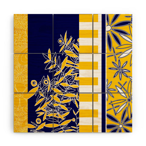 Madart Inc. Blue And Yellow Florals Wood Wall Mural