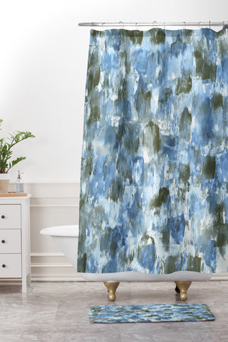 Madart Inc. Denim Mosaic Shower Curtain And Mat