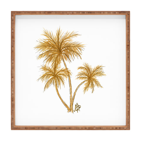 Madart Inc. Gold Palm Trees Square Tray