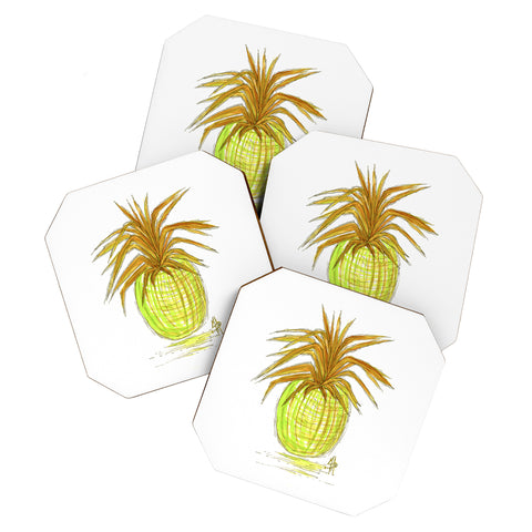 Madart Inc. Green and Gold Pineapple Coaster Set