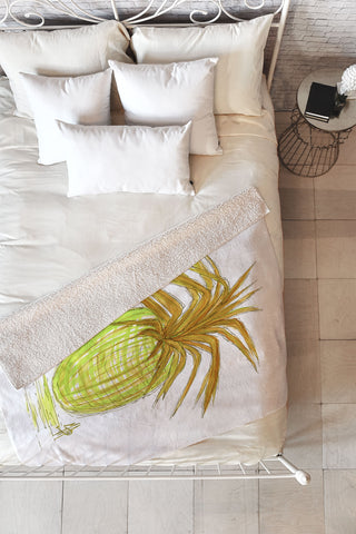 Madart Inc. Green and Gold Pineapple Fleece Throw Blanket