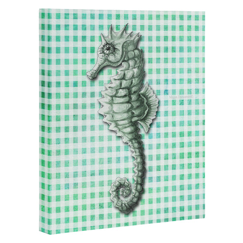 Madart Inc. Green Seahorse Gingham Pattern Art Canvas