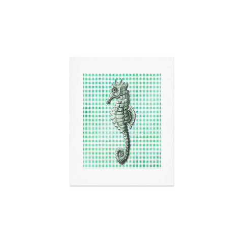 Madart Inc. Green Seahorse Gingham Pattern Art Print