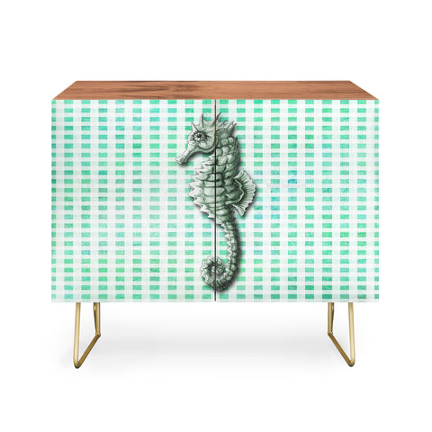 Madart Inc. Green Seahorse Gingham Pattern Credenza