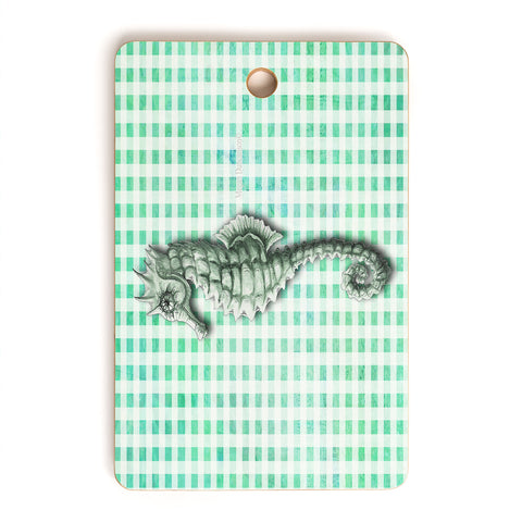 Madart Inc. Green Seahorse Gingham Pattern Cutting Board Rectangle