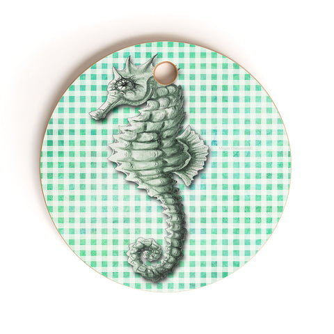 Madart Inc. Green Seahorse Gingham Pattern Cutting Board Round