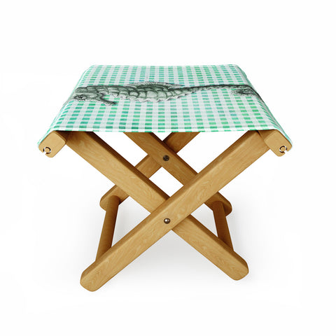 Madart Inc. Green Seahorse Gingham Pattern Folding Stool