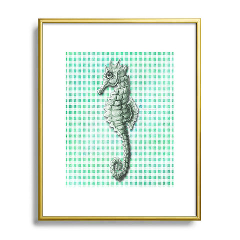 Madart Inc. Green Seahorse Gingham Pattern Metal Framed Art Print