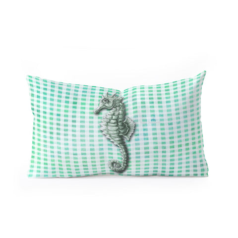 Madart Inc. Green Seahorse Gingham Pattern Oblong Throw Pillow