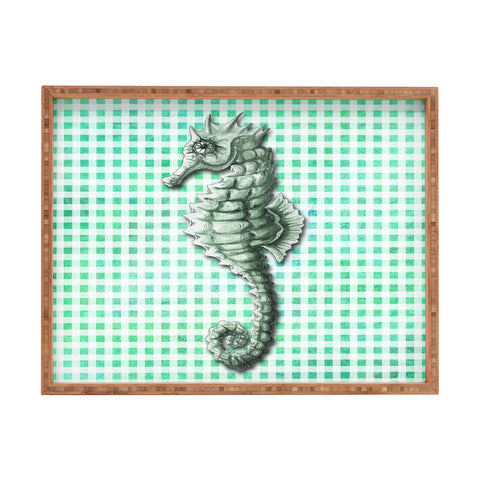 Madart Inc. Green Seahorse Gingham Pattern Rectangular Tray