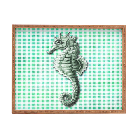 Madart Inc. Green Seahorse Gingham Pattern Rectangular Tray
