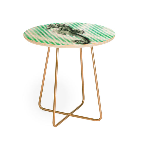 Madart Inc. Green Seahorse Gingham Pattern Round Side Table