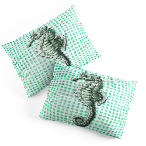 Madart Inc. Green Seahorse Gingham Pattern Pillow Shams