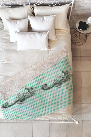 Madart Inc. Green Seahorse Gingham Pattern Fleece Throw Blanket