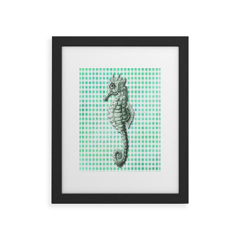 Madart Inc. Green Seahorse Gingham Pattern Framed Art Print