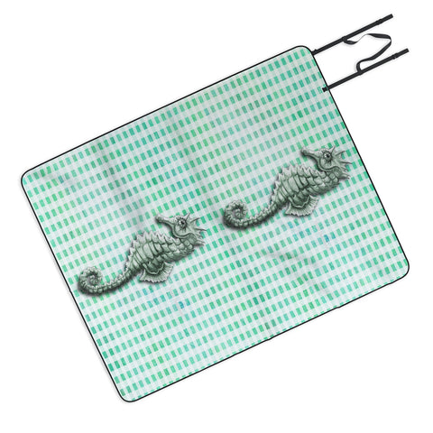 Madart Inc. Green Seahorse Gingham Pattern Picnic Blanket