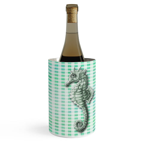 Madart Inc. Green Seahorse Gingham Pattern Wine Chiller