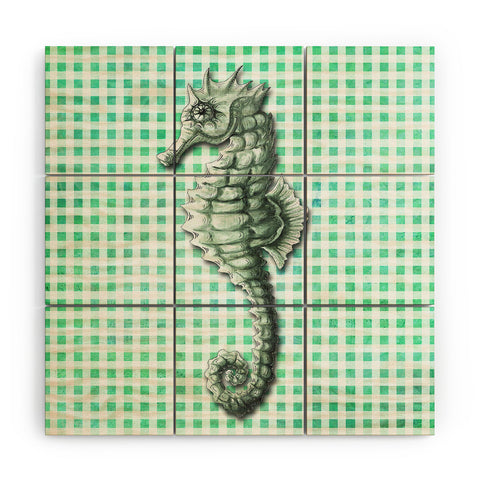 Madart Inc. Green Seahorse Gingham Pattern Wood Wall Mural