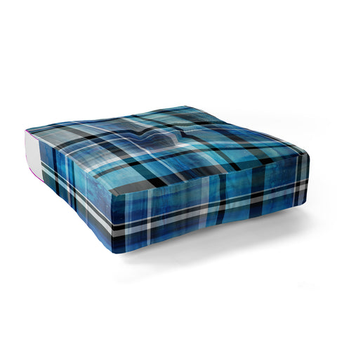 Madart Inc. Multi Blues Plaid Floor Pillow Square