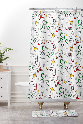 Madart Inc. Peace And Joy Pattern Shower Curtain And Mat