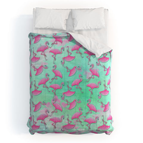Madart Inc. Pink and Aqua Flamingos Comforter