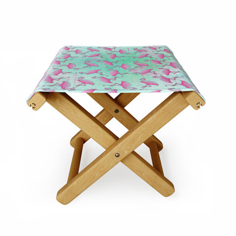 Madart Inc. Pink and Aqua Flamingos Folding Stool
