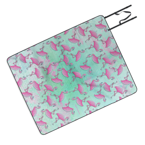 Madart Inc. Pink and Aqua Flamingos Picnic Blanket