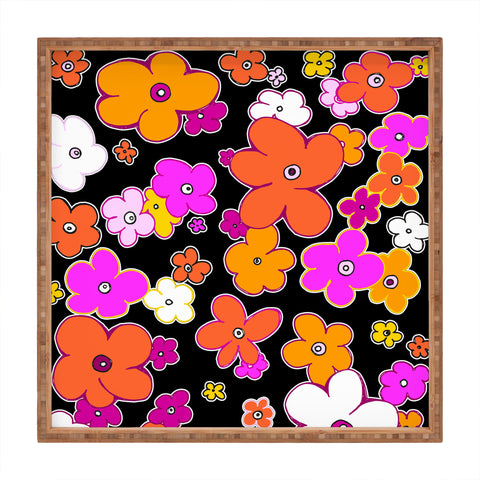 Madart Inc. Puffy Flower Orange Pink Square Tray