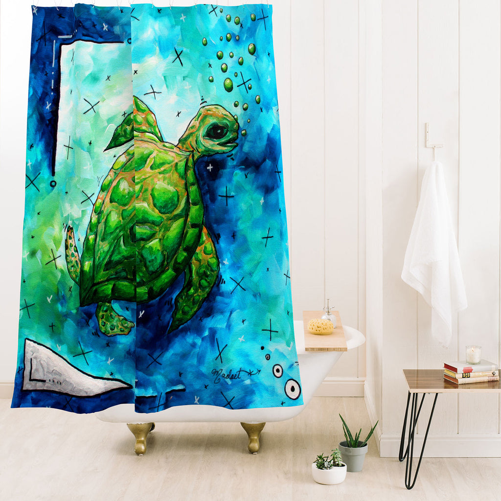 Xiazhilaio Hookless Ocean Shower Curtain Set - Sea Turtle Design With Removable Snap-in Liner, Waterproof 71x74 Inch