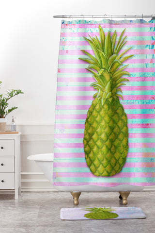 Madart Inc. Striped Pineapple Shower Curtain And Mat