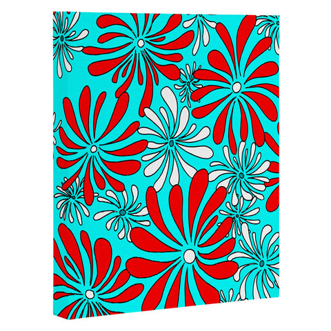 Madart Inc. Swirly Flower Aqua Red Art Canvas