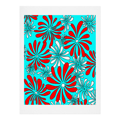 Madart Inc. Swirly Flower Aqua Red Art Print